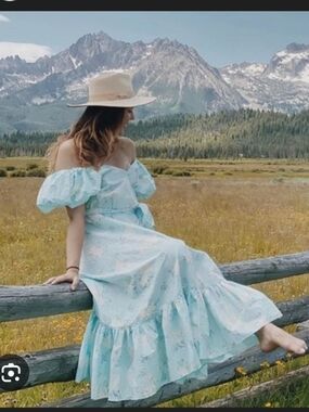 LoveShackFancy X Target Light Blue Floral Puff Sleeve Maxi Dress Nwt